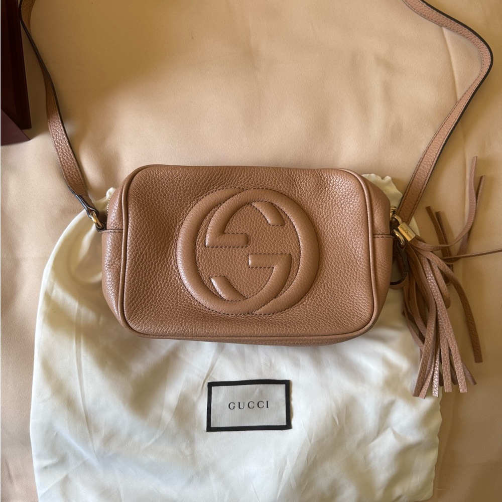 Gucci Tan Crossbody Bag with Iconic GG Logo